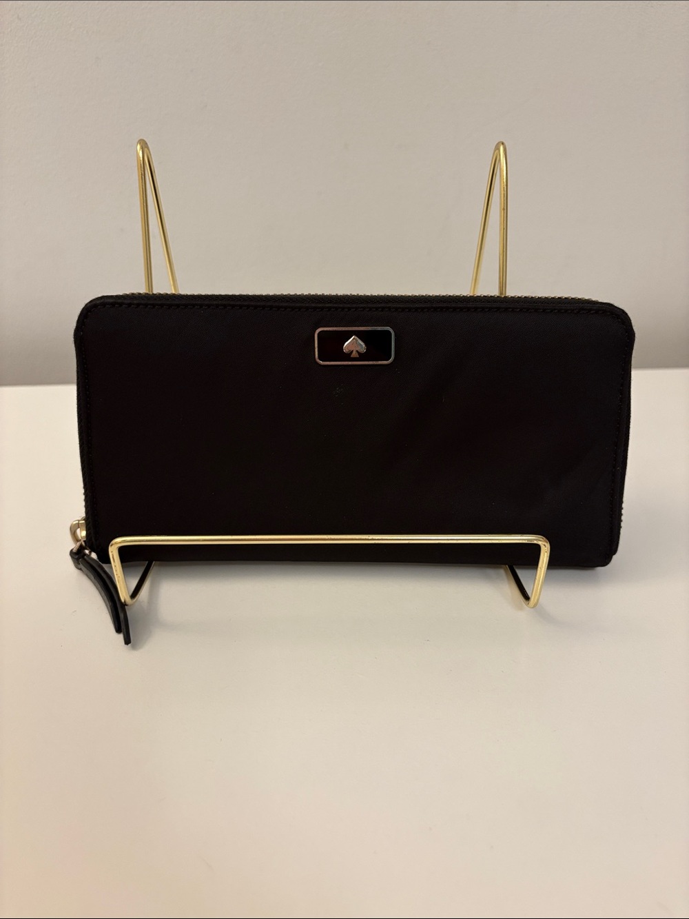 kate spade Black Nylon Zip Wallet with Gold Hardware